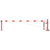 Swing barrier | with bracing tube and | pull rope reinforcement | to be fixed by plugs, hot-dip galvanized and red coated with white reflecting rings | Barrier arm length: 4500 mm | for padlock